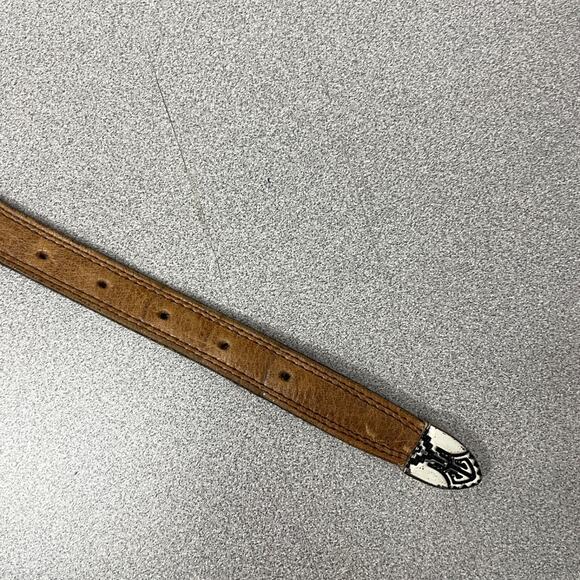 Nocona Belt Co Tan Leather Belt 30 Silver Aztec Buckle Western Cowgirl Cowboy - Picture 5 of 8